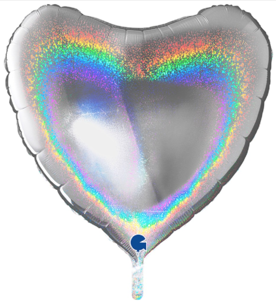 XXL Folienballon Figur - Herz Silber, Glimmer - 91cm